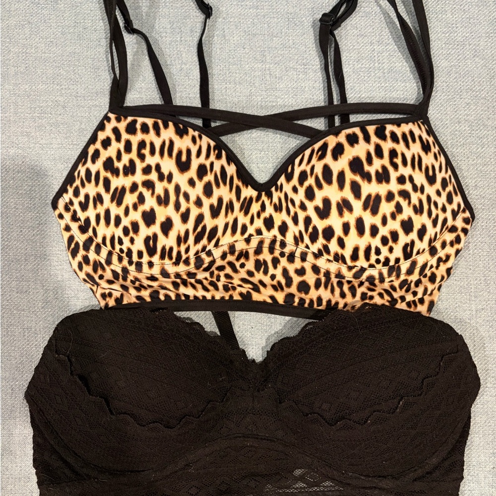 VS Leopard and Black Lace Bralette Set